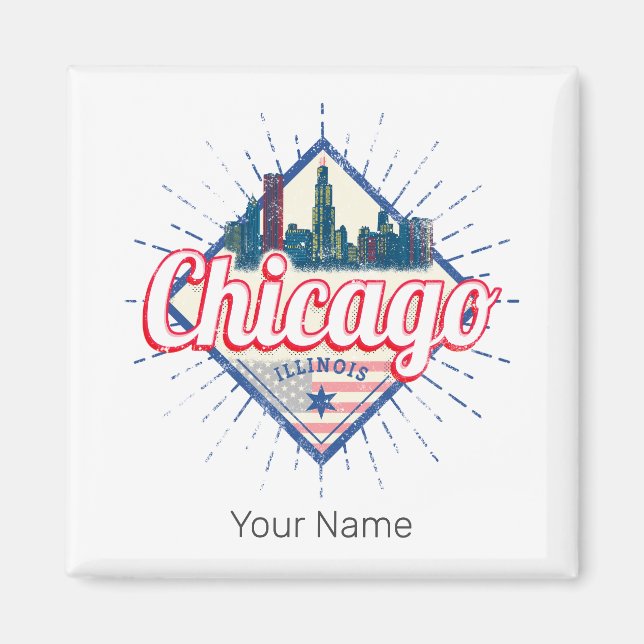 Chicago Illinois United States Retro Skyline USA Magnet (Front)