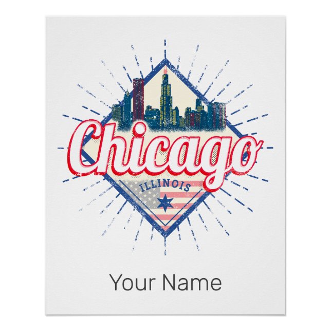 Chicago Illinois United States Retro Skyline USA Poster (Front)