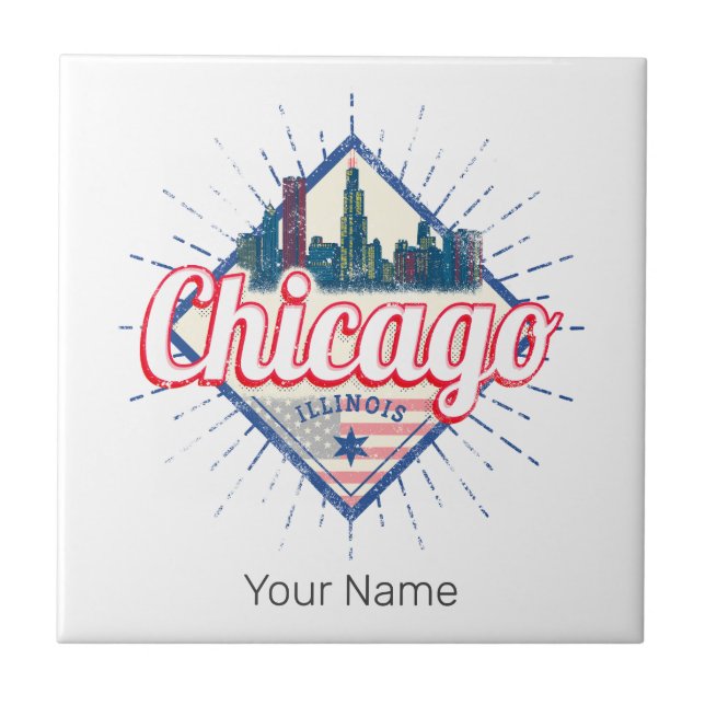 Chicago Illinois United States Retro Skyline USA Tile (Front)