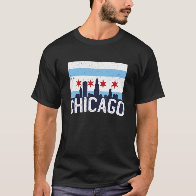 Chicago Illinois USA City Skyline Silhouette Outli T-Shirt (Front)