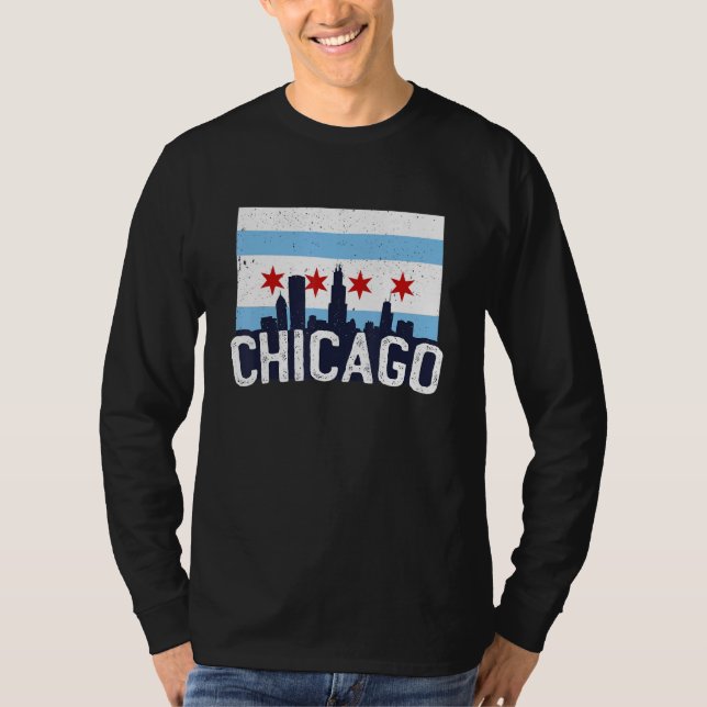 Chicago Illinois USA City Skyline Silhouette Outli T-Shirt (Front)