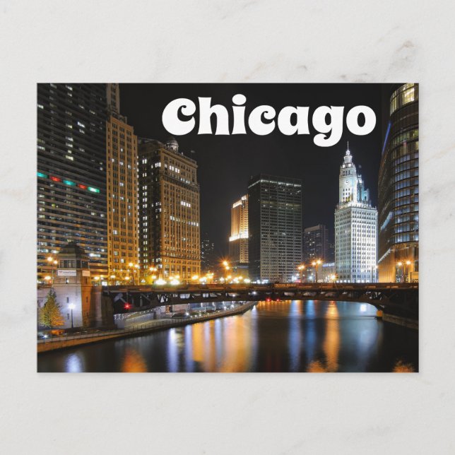Chicago Illinois USA - Night Chicago Skyline Postcard (Front)