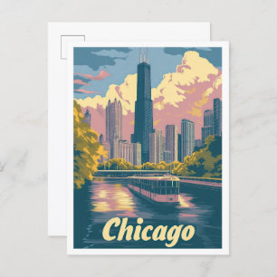 Chicago Illinois USA Vintage Travel Illustration Postcard