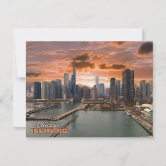 Chicago Illinois View During Sunset Postcard
