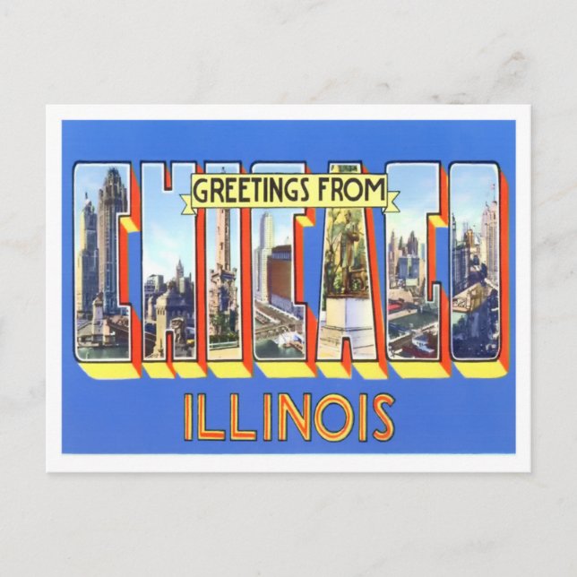 Chicago, Illinois Vintage Big Letters Postcard (Front)