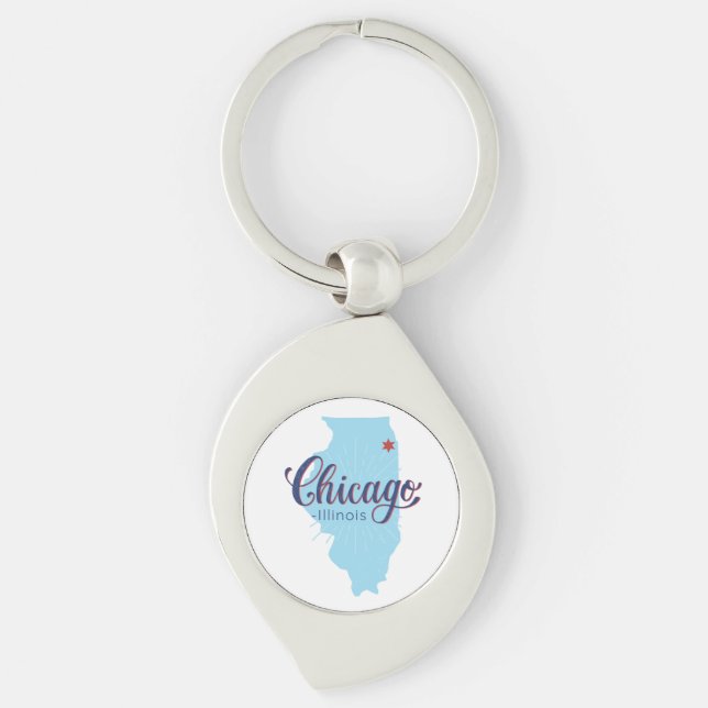Chicago Illinois Vintage Map   Key Ring (Front)