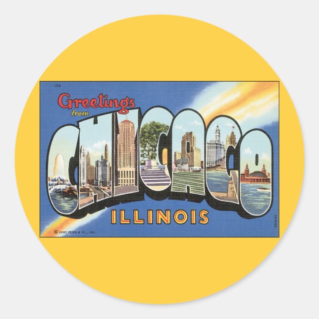 Chicago Illinois Vintage Postcard Classic Round Sticker (Front)