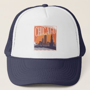 Chicago Illinois Vintage Skyline City Logo Trucker Hat