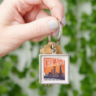 Chicago Illinois Vintage Skyline Key Ring