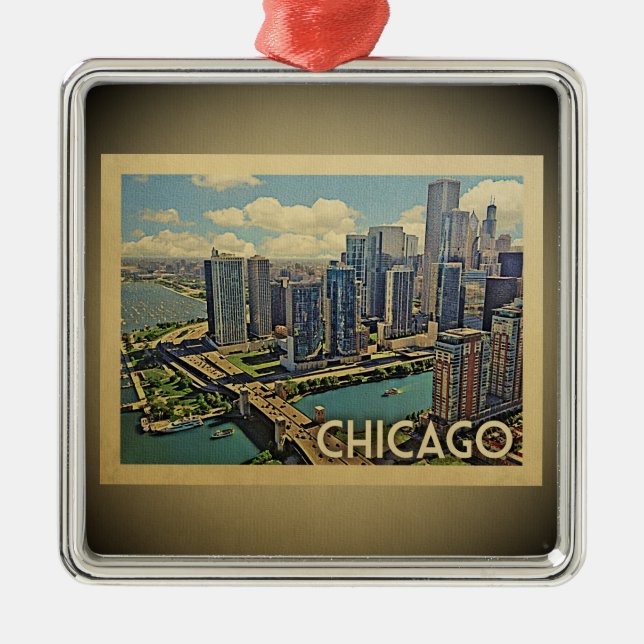 Chicago Illinois Vintage Travel Ornament (Front)