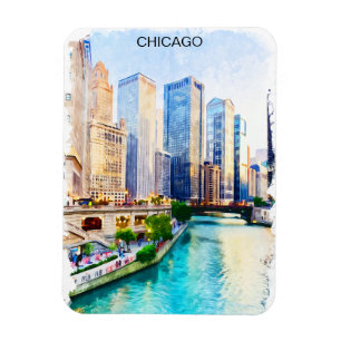 Chicago Illinois Watercolor City View Magnet