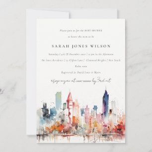 Chicago Illinois Watercolor Landscape Baby Shower Invitation