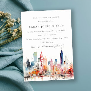 Chicago Illinois Watercolor Landscape Birthday Invitation