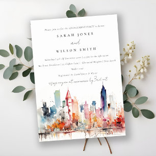 Chicago Illinois Watercolor Landscape Engagement Invitation