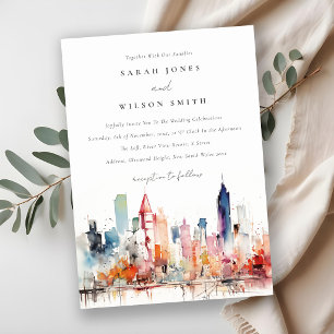 Chicago Illinois Watercolor Landscape Wedding Invitation