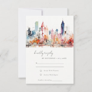 Chicago Illinois Watercolor Landscape Wedding RSVP Card