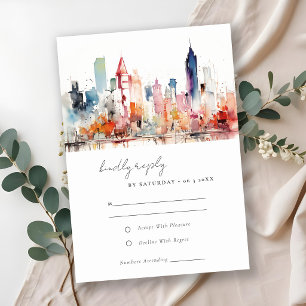 Chicago Illinois Watercolor Landscape Wedding RSVP Card