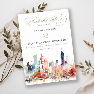 Chicago Illinois Watercolor Landscape Wedding Save The Date