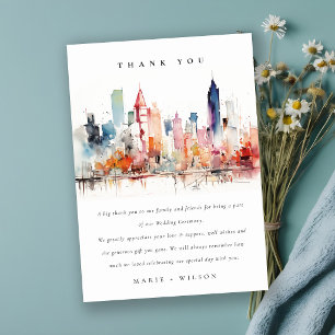 Chicago Illinois Watercolor Landscape Wedding Thank You Card