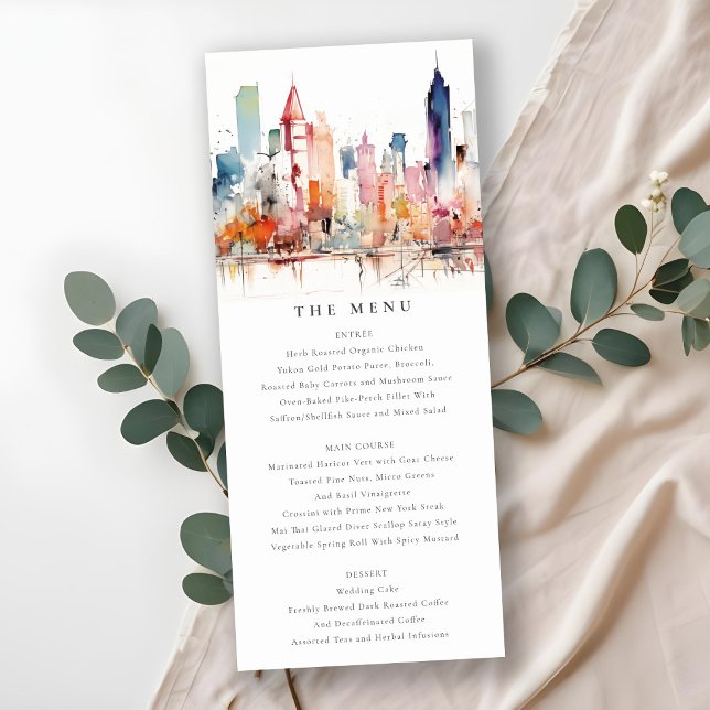 Chicago Illinois Watercolor Scape Wedding Menu Invitation (Creator Uploaded)