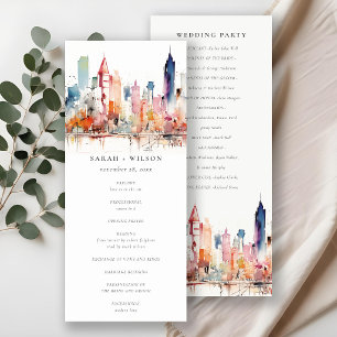 Chicago Illinois Watercolor Scape Wedding Program Invitation