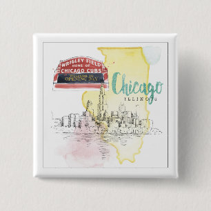 Chicago, Illinois Watercolor Sketch Image 15 Cm Square Badge