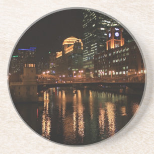 Chicago Illinois Windy City Night Building Destiny Coaster