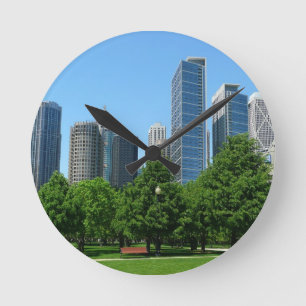 Chicago Illinois Windy City Park Buildings Destiny Round Clock