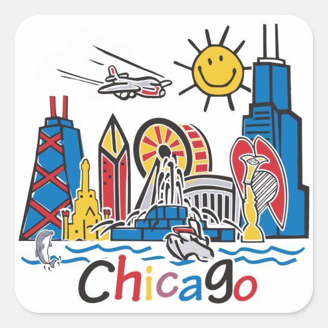 Chicago Kids Skyline Square Sticker (Front)