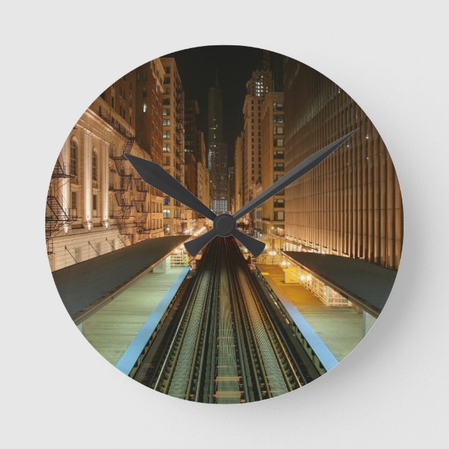 Chicago 'L' Station at Night Round Clock (Front)
