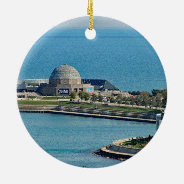 Chicago Lakefront Planetarium Photo Ceramic Tree Decoration (Back)