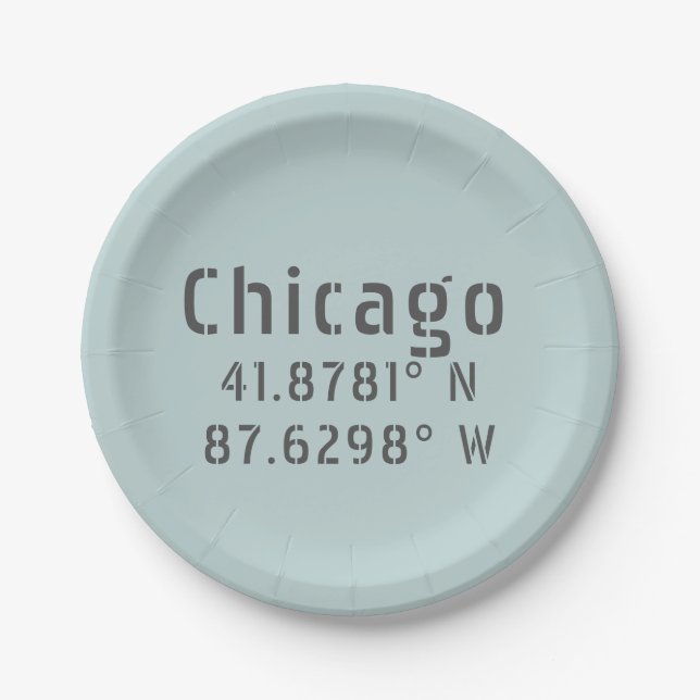 Chicago Latitude Longitude Paper Plate (Front)