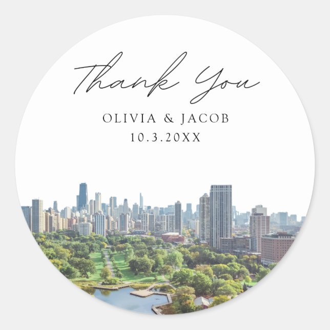 Chicago Lincoln Park Wedding Favour Photo Thank Yo Classic Round Sticker (Front)