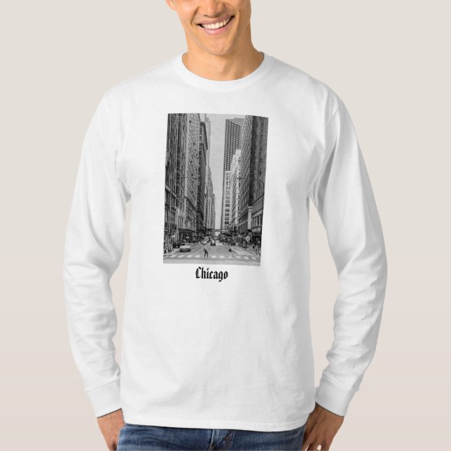 Chicago Madison Street Grayscale Long Sleeve T-Shirt (Front)