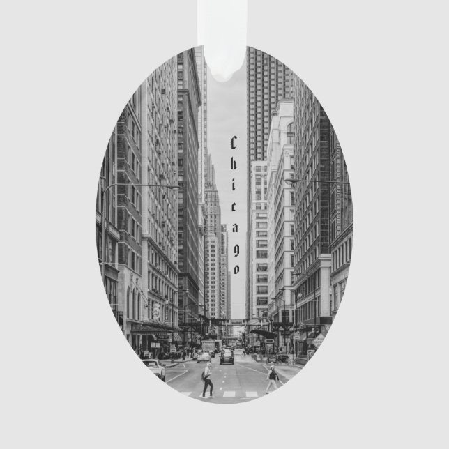 Chicago Madison Street Grayscale Ornament (Front)