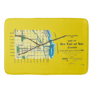 Chicago Map 1899 Land Lake Tunnels Harrison Crib Bath Mat