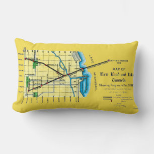 Chicago Map 1899 Land Lake Tunnels Harrison Crib Lumbar Cushion