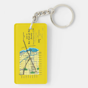 Chicago Map 1899 Water Tunnels Harrison Crib Key Ring