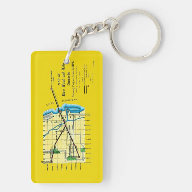 Chicago Map 1899 Water Tunnels Harrison Crib Key Ring (Back)