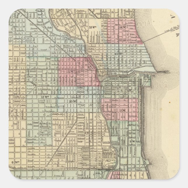 Chicago Map by Mitchell Square Sticker (Front)