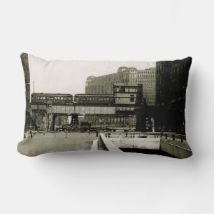 CHICAGO MERCHANDISE MART TROLLEY TRAIN WATERCOLOR LUMBAR CUSHION