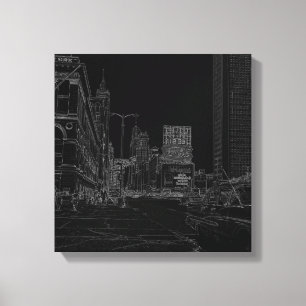 Chicago Michigan Avenue 1960's Glowing Edges Black Canvas Print