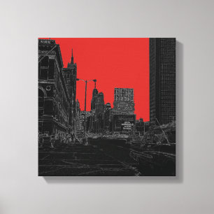 Chicago Michigan Avenue 1960's Glowing Edges Black Canvas Print