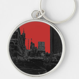 Chicago Michigan Avenue 1960's Glowing Edges Black Key Ring