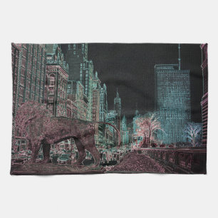 CHICAGO MICHIGAN AVENUE @ ART MUSEUM 1967 NEON TEA TOWEL