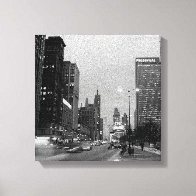 Chicago Michigan Avenue @ Night 1967 Photograph Canvas Print (Front)
