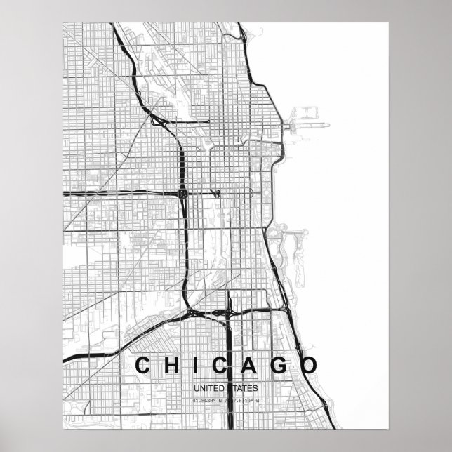 Chicago Minimalist Map (Black & White) Poster (Front)