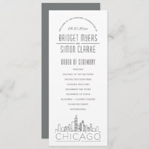 Chicago   Modern Deco Wedding Program Invitation