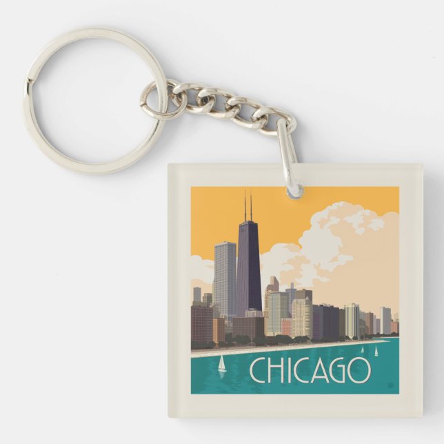 Chicago | Modern Skyline Key Ring (Front)