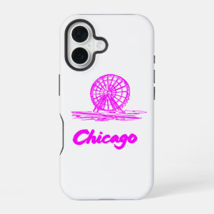 Chicago Navy Pier Ferris Wheel Neon Pink  iPhone 16 Case
